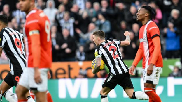 Kieran Trippier celebrates scoring for Newcastle against Luton